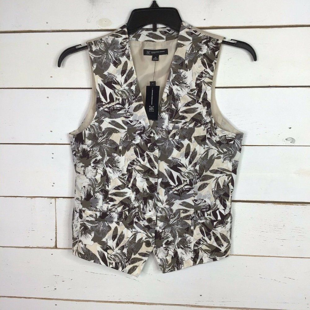 New INC Slim Fit Botanical Suit Vest Taupe Tone Concepts Men's XS